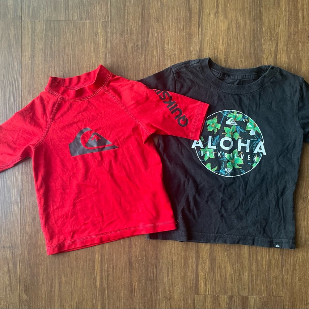 Quiksilver Rash Guard Boy 2T Red Short Sleeve Shirt UPF Graphic Cotton Tee Aloha